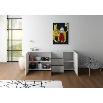  - Sideboard mit 3 Türen und 3 Schubladen, 200 x 40 x 83,5 cm, Elios, Hochglanzweiß