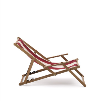 Vilara Faltbare Outdoor-Hängematte in burgunderroten und beigen Streifen aus 100% FSC-zertifiziertem massivem Akazienholz.