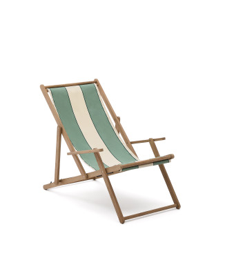 Die grün-beige gestreifte, faltbare Outdoor-Hängematte Vilara ist aus massivem, FSC-zertifiziertem Akazienholz gefertigt.