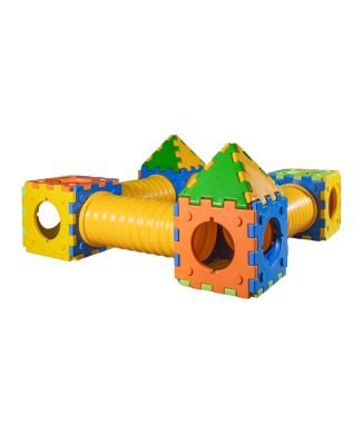 Modulares Spiel Castello B mit 2 Häusern, 2 Würfeln und 4 Tunneln