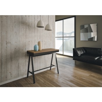 Banco Evolution Konsole mit anthrazitfarbenem Gestell – Ausziehbare Konsole 90 x 40/196 cm, Banco Small Evolution Natur-Eiche mit anthrazitfarbenem Gestell
