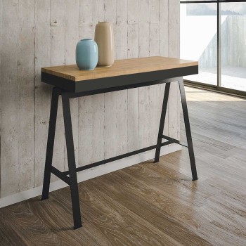 Banco Evolution Konsole mit anthrazitfarbenem Gestell – Ausziehbare Konsole 90 x 40/196 cm, Banco Small Evolution Natur-Eiche mit anthrazitfarbenem Gestell