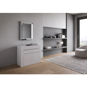 Evolve Konsolentisch mit unterer und oberer Sitzbank – Ausziehbarer Konsolentisch 90 x 42/302 cm, Evolve, Esche weiß, mit internen Auszügen und unterer und oberer Sitzbank