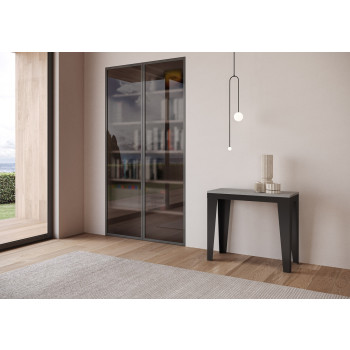 Flame Evolution Konsolentisch mit anthrazitfarbenen Beinen und Gestell – Ausziehbarer Konsolentisch Flame Small Evolution 90 x 40/196 cm mit Gestell aus weißer Esche und anthrazitfarbenen Beinen
