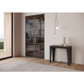 Flame Evolution Konsolentisch mit anthrazitfarbenen Beinen und Gestell – Ausziehbarer Konsolentisch Flame Small Evolution 90 x 40/196 cm mit Gestell aus weißer Esche und anthrazitfarbenen Beinen