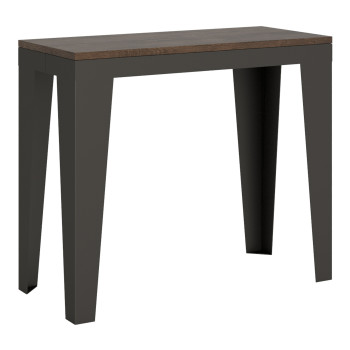 Flame Evolution Konsolentisch mit anthrazitfarbenen Beinen und Gestell – Ausziehbarer Konsolentisch Flame Small Evolution 90 x 40/196 cm mit Gestell aus weißer Esche und anthrazitfarbenen Beinen