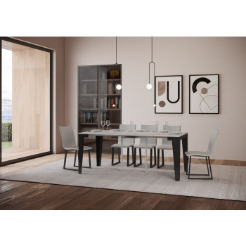 Flame Evolution Konsolentisch mit anthrazitfarbenen Beinen und Gestell – Ausziehbarer Konsolentisch Flame Small Evolution 90 x 40/196 cm mit Gestell aus weißer Esche und anthrazitfarbenen Beinen