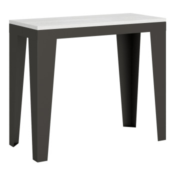 Flame Evolution Konsolentisch mit anthrazitfarbenen Beinen und Gestell – Ausziehbarer Konsolentisch Flame Small Evolution 90 x 40/196 cm mit Gestell aus weißer Esche und anthrazitfarbenen Beinen