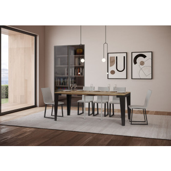 Flame Evolution Konsolentisch mit anthrazitfarbenen Beinen und Gestell – Ausziehbarer Konsolentisch Flame Small Evolution 90 x 40/196 cm mit Gestell aus weißer Esche und anthrazitfarbenen Beinen