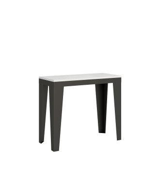 Flame Evolution Konsolentisch mit anthrazitfarbenen Beinen und Gestell – Ausziehbarer Konsolentisch Flame Small Evolution 90 x 40/196 cm mit Gestell aus weißer Esche und anthrazitfarbenen Beinen