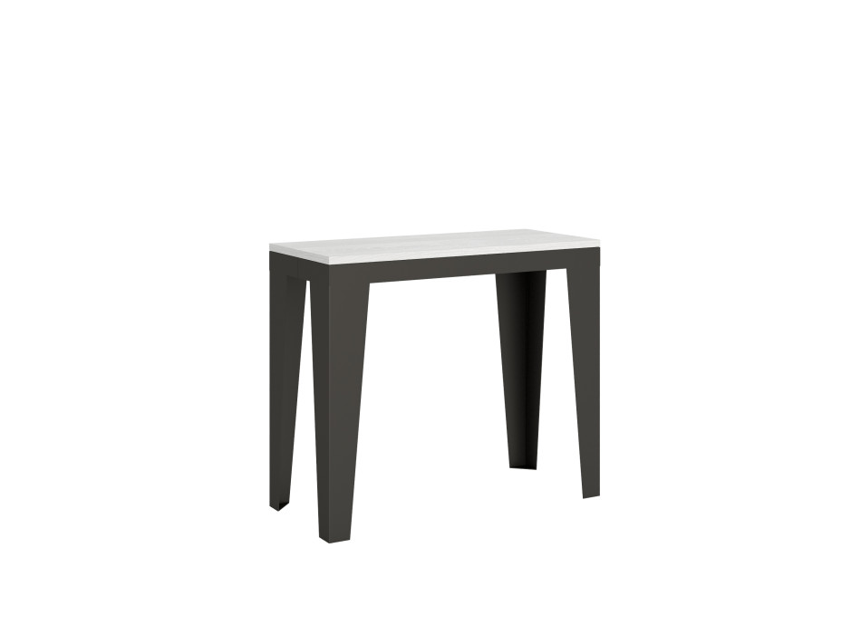 Flame Evolution Konsolentisch mit anthrazitfarbenen Beinen und Gestell – Ausziehbarer Konsolentisch Flame Small Evolution 90 x 40/196 cm mit Gestell aus weißer Esche und anthrazitfarbenen Beinen