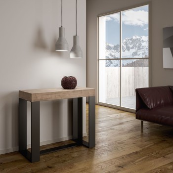 Futura Konsolentisch mit anthrazitfarbenem Gestell – Ausziehbarer Konsolentisch 90 x 40/196 cm Futura Small, Weiß-Esche mit anthrazitfarbenem Gestell