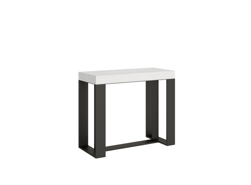 Futura Konsolentisch mit anthrazitfarbenem Gestell – Ausziehbarer Konsolentisch 90 x 40/196 cm Futura Small, Weiß-Esche mit anthrazitfarbenem Gestell