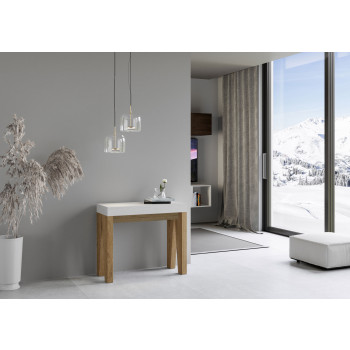 Naxy Konsolentisch – Ausziehbarer Konsolentisch 90 x 40/196 cm, Naxy Small, Weiß, Esche
