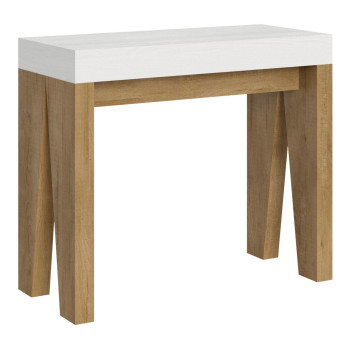 Naxy Konsolentisch – Ausziehbarer Konsolentisch 90 x 40/196 cm, Naxy Small, Weiß, Esche