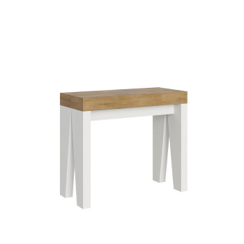 Naxy Konsolentisch – Ausziehbarer Konsolentisch 90 x 40/196 cm, Naxy Small, Weiß, Esche
