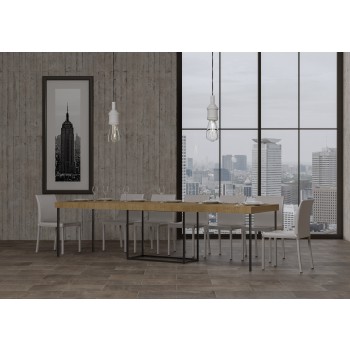 Nordica Konsolentisch mit anthrazitfarbenem Gestell – Ausziehbarer Konsolentisch 90 x 40/300 cm, Nordica Premium Eiche Natur mit anthrazitfarbenem Gestell