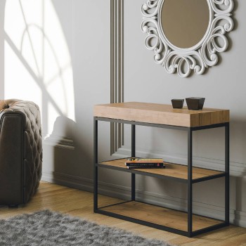 Plano Konsolentisch mit anthrazitfarbenem Gestell – Ausziehbarer Konsolentisch 90 x 40/300 cm, Plano Weiße Esche mit anthrazitfarbenem Gestell