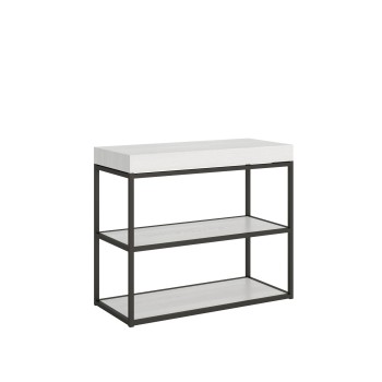 Plano Konsolentisch mit anthrazitfarbenem Gestell – Ausziehbarer Konsolentisch 90 x 40/300 cm, Plano Weiße Esche mit anthrazitfarbenem Gestell