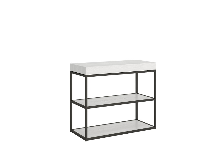 Plano Konsolentisch mit anthrazitfarbenem Gestell – Ausziehbarer Konsolentisch 90 x 40/300 cm, Plano Weiße Esche mit anthrazitfarbenem Gestell
