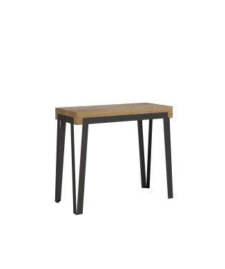 Rio Konsolentisch mit anthrazitfarbenem Gestell – 90 x 40/300 cm. Ausziehbarer Rio Konsolentisch aus Eiche natur mit anthrazitfarbenem Gestell.