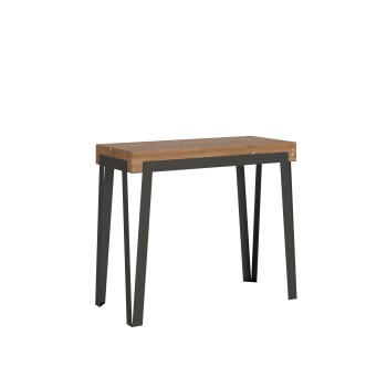 Rio Konsolentisch mit Rostgestell – Ausziehbarer Konsolentisch 90 x 40/196 cm Rio Small Premium Natur Eiche mit Rostgestell