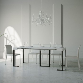 Sintesi Konsolentisch mit anthrazitfarbenem Gestell – Ausziehbarer Konsolentisch 90 x 40/196 cm, Sintesi Klein, Weiße Esche mit anthrazitfarbenem Gestell
