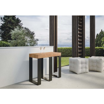 Sintesi Konsolentisch mit anthrazitfarbenem Gestell – Ausziehbarer Konsolentisch 90 x 40/300 cm, Sintesi Premium Eiche Natur mit anthrazitfarbenem Gestell