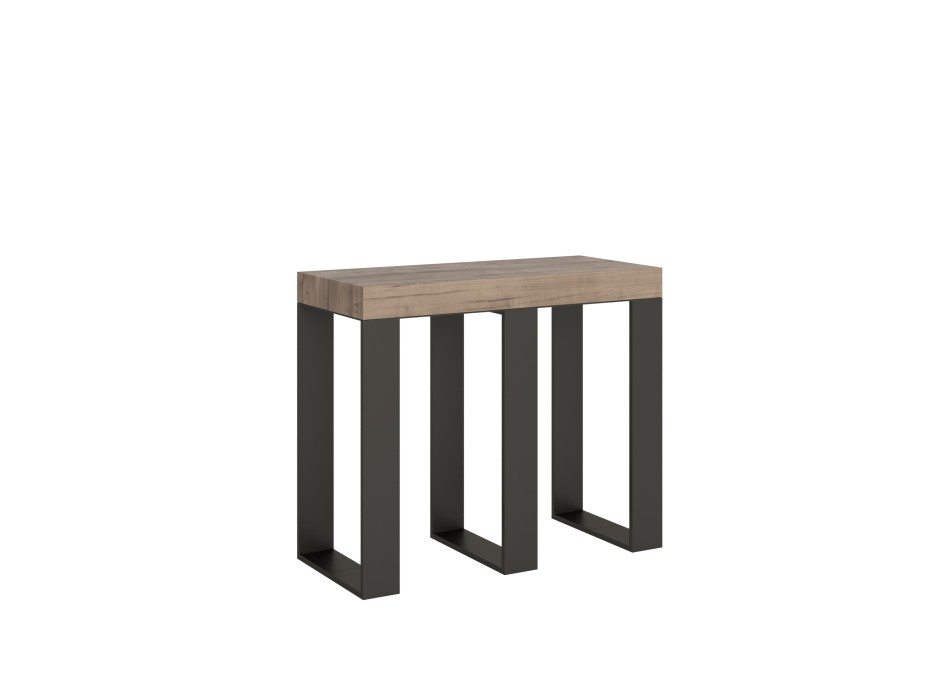 Sintesi Konsolentisch mit anthrazitfarbenem Gestell – Ausziehbarer Konsolentisch 90 x 40/300 cm, Sintesi Premium Eiche Natur mit anthrazitfarbenem Gestell