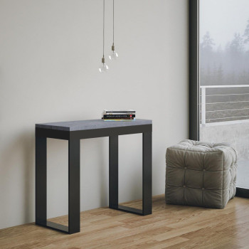 Tecno Evolution Konsolentisch mit anthrazitfarbenen Beinen und Gestell – Tecno Small Evolution ausziehbarer Konsolentisch 90 x 40/196 cm mit Gestell aus weißer Esche und anthrazitfarbenen Beinen