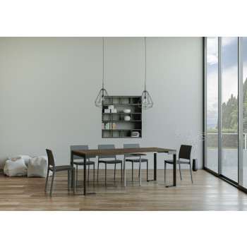 Tecno Evolution Konsolentisch mit anthrazitfarbenen Beinen und Gestell – Tecno Small Evolution ausziehbarer Konsolentisch 90 x 40/196 cm mit Gestell aus weißer Esche und anthrazitfarbenen Beinen