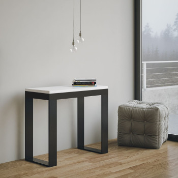 Tecno Evolution Konsolentisch mit anthrazitfarbenen Beinen und Gestell – Tecno Small Evolution ausziehbarer Konsolentisch 90 x 40/196 cm mit Gestell aus weißer Esche und anthrazitfarbenen Beinen