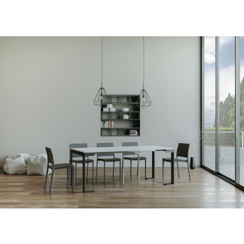 Tecno Evolution Konsolentisch mit anthrazitfarbenen Beinen und Gestell – Tecno Small Evolution ausziehbarer Konsolentisch 90 x 40/196 cm, Esche weiß, anthrazitfarbenes Gestell und Beine