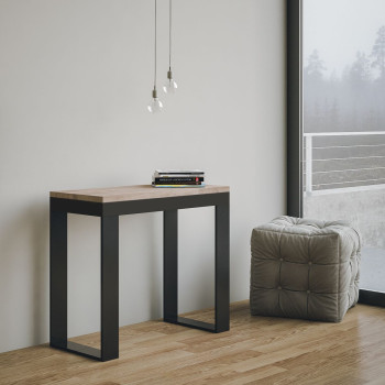 Tecno Evolution Konsolentisch mit anthrazitfarbenen Beinen und Gestell – Tecno Small Evolution ausziehbarer Konsolentisch 90 x 40/196 cm mit Gestell aus weißer Esche und anthrazitfarbenen Beinen