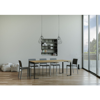 Tecno Evolution Konsolentisch mit anthrazitfarbenen Beinen und Gestell – Tecno Small Evolution ausziehbarer Konsolentisch 90 x 40/196 cm mit Gestell aus weißer Esche und anthrazitfarbenen Beinen