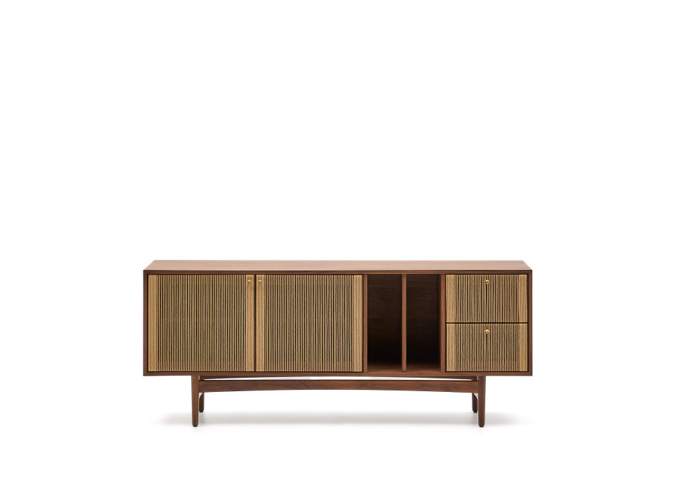 Elan Sideboard, 2 Türen, 2 Schubladen, Furnier und Massivholz, Walnuss, Seilmuster, 180 x 73 cm, FSC-zertifiziert (Mix-zertifiziert).