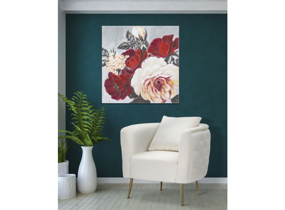 ROTE BLUME, QUADRATISCHES LEINWANDGEMÄLDE