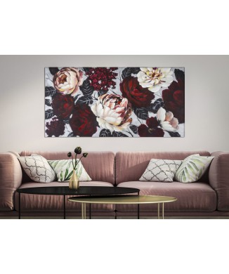 Gemälde auf Leinwand, weiß/rote Blume, heller Hintergrund, 150 x 3,8 x 76