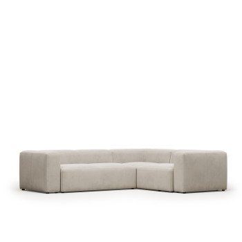 Blok 3-Sitzer-Ecksofa aus beigefarbenem Chenille, 290 x 230 cm / 230 x 290 cm, FSC Mix-zertifiziert