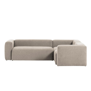 Blok 3-Sitzer-Ecksofa aus beigefarbenem Chenille, 290 x 230 cm / 230 x 290 cm, FSC Mix-zertifiziert