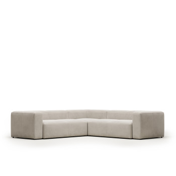 Blok 4-Sitzer-Ecksofa aus beigefarbenem Chenille, 290 x 290 cm, FSC Mix-zertifiziert