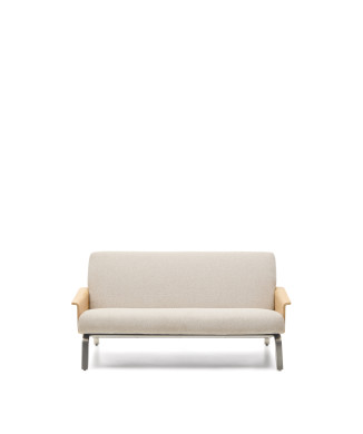 Amsen 2-Sitzer-Sofa aus beigefarbenem Eichen-Sperrholz mit Beinen aus gebürstetem Edelstahl, 165 cm