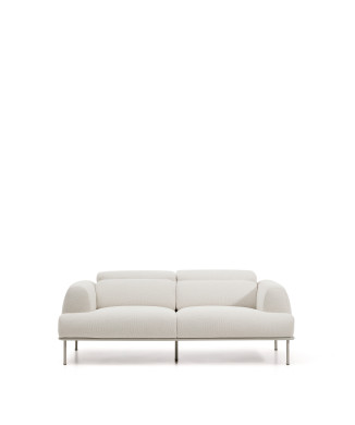 Aurum 2-Sitzer-Sofa aus ecrufarbenem Chenille mit verstellbarem Kopfteil und mattbeigem Metallgestell, 214 cm, FSC Mix-zertifiziert