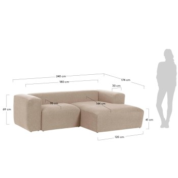 Blok 2-Sitzer-Sofa mit Chaiselongue rechts, beige, 240 cm