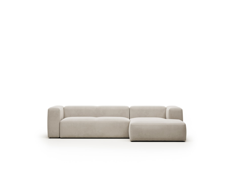 Blok 3-Sitzer-Sofa aus beigefarbenem Chenille mit rechts liegender Chaiselongue (300 cm), FSC Mix-zertifiziert