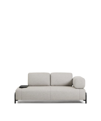 Compo 2-Sitzer-Sofa in Graubeige mit kleinem Tablett und schwarzem Metallgestell, 200 cm, FSC Mix-zertifiziert