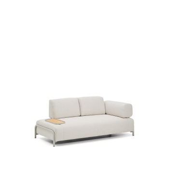 Compo 2-Sitzer-Sofa aus ecrufarbenem Chenille, kleine Ablage mit Eichenfurnier und beigefarbenem Metallgestell, 200 cm, FSC Mix Credit