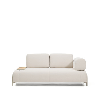 Compo 2-Sitzer-Sofa aus ecrufarbenem Chenille, kleine Ablage mit Eichenfurnier und beigefarbenem Metallgestell, 200 cm, FSC Mix Credit