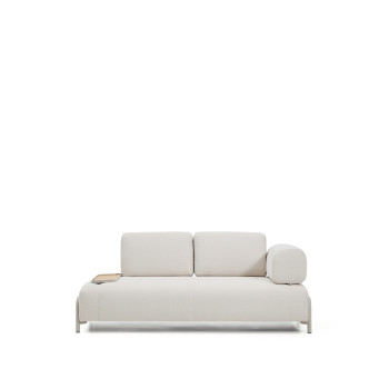 Compo 2-Sitzer-Sofa aus ecrufarbenem Chenille, kleine Ablage mit Eichenfurnier und beigefarbenem Metallgestell, 200 cm, FSC Mix Credit