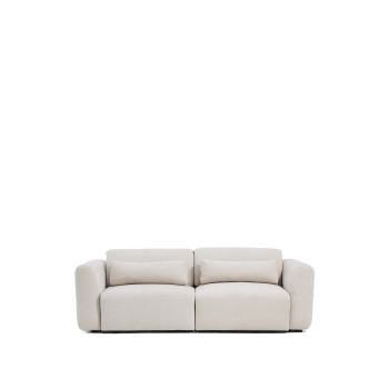 Lares 3-Sitzer-Sofa mit motorisierten Gleitsitzen und verstellbarer Kopfstütze in beigefarbenem Chenille, 240 cm
